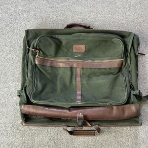 Orvis Garment Bag Green Canvas Leather Soft Case Travel Suit Carrier Vintage